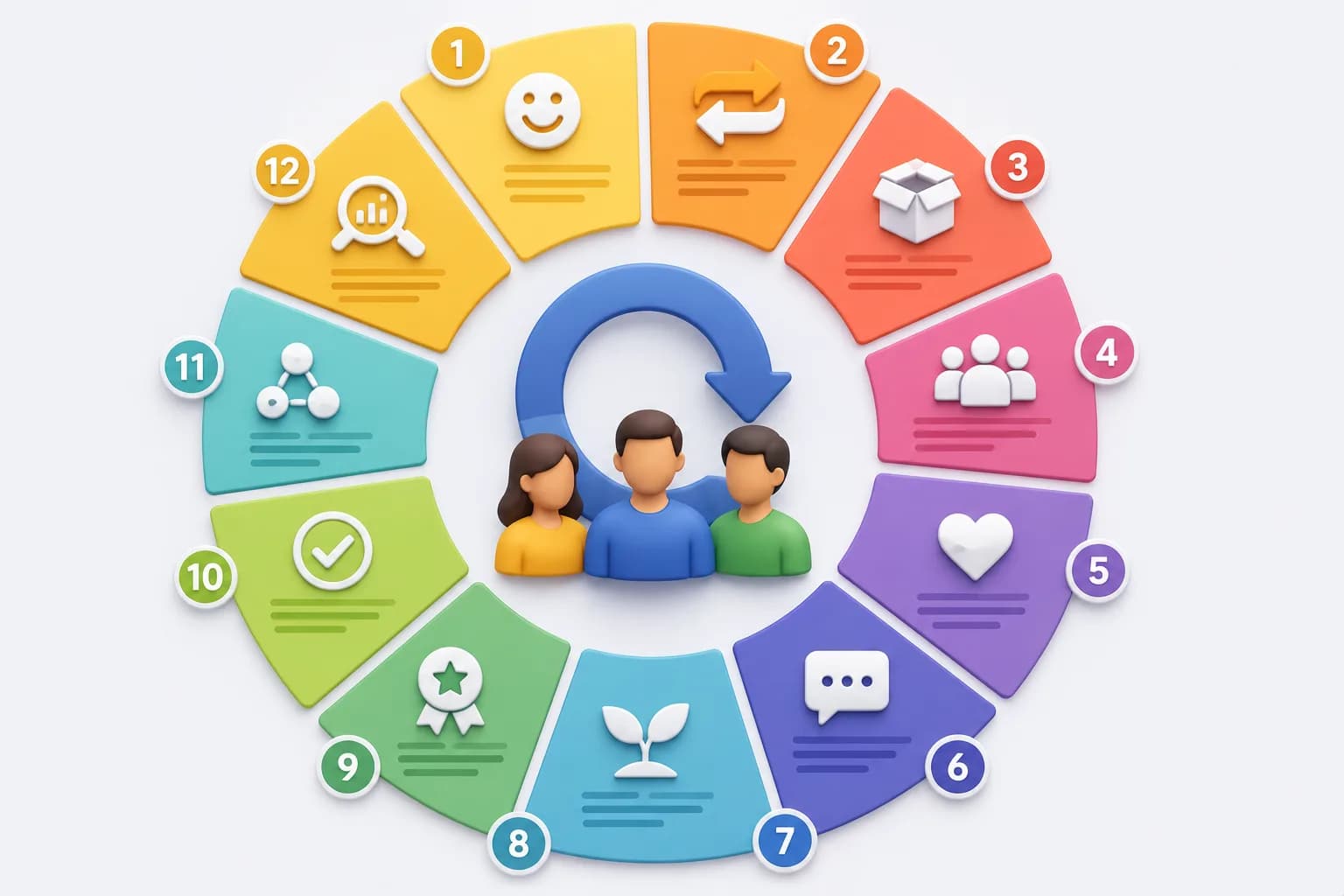 Doce principios del manifiesto ágil representados mediante colaboración, adaptación, entregas frecuentes, motivación, comunicación, calidad, simplicidad y reflexión continua