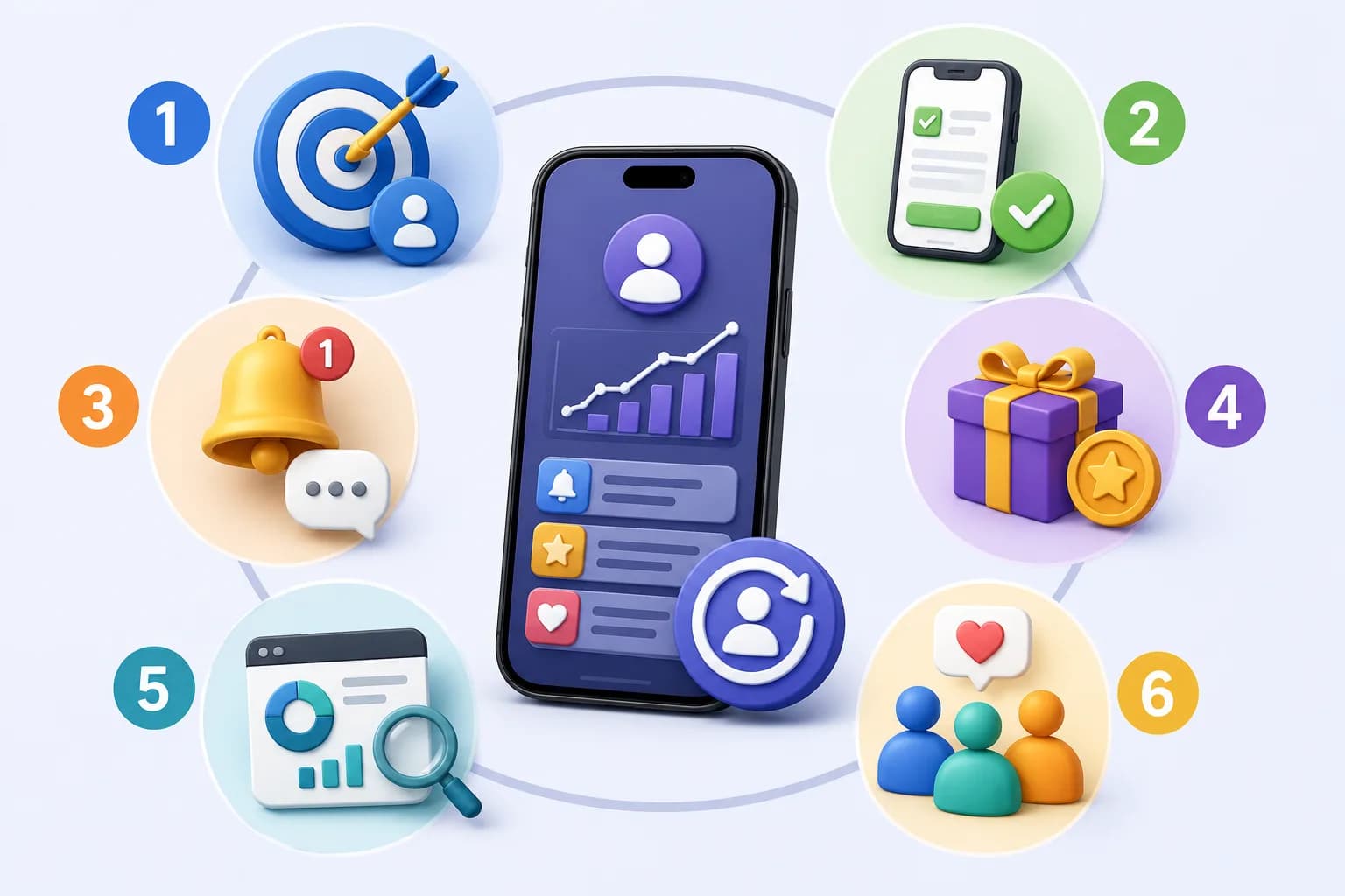 Estrategias para retener usuarios en una app mediante onboarding, personalización, notificaciones útiles, recompensas, analítica y comunidad