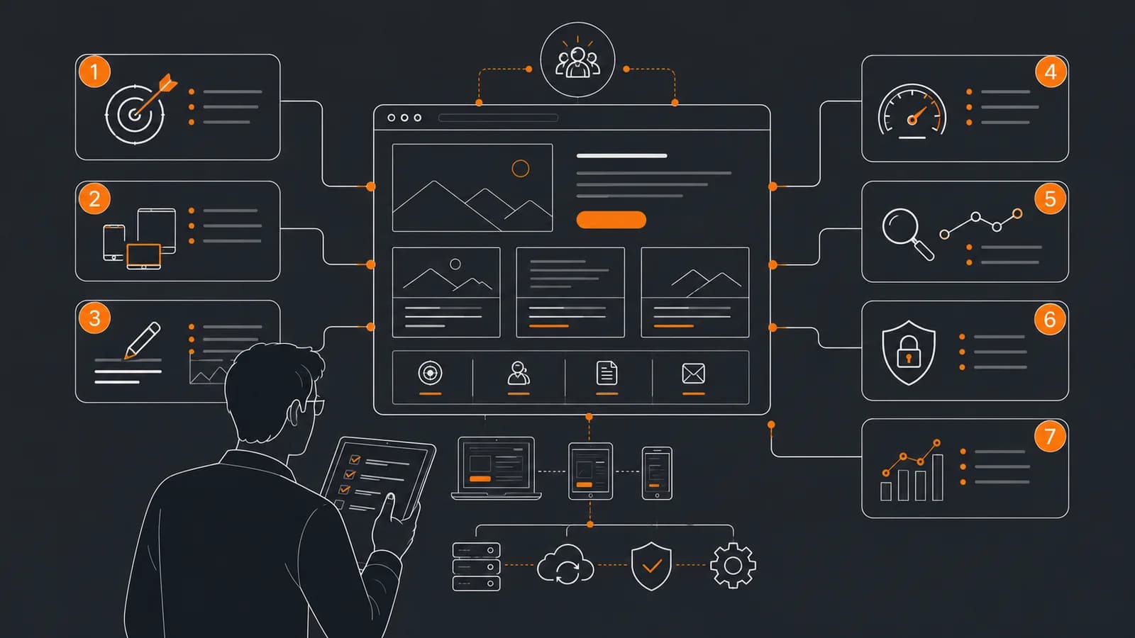 Arquitectura de una web empresarial en 2026 con rendimiento, SEO, accesibilidad, seguridad, analítica y mantenimiento conectados